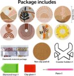 8Pack Landscape Diamond Painting Coaster with Holder 5D Diamond Art Kits for Adults Round Full Drill Beginners Gem Dots Craft Arts Supplies Party Home Decor Abstract - Gambar 2