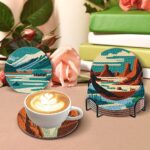 8 Pcs Diamond Art Coasters Kit with Holder Diamond Art Kits for Adults Beginners Small Diamond Painting Coasters Arts and Crafts for Adults Supplies Item Sets (Landscape) - immagine 4