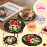 6 PCS Small Diamond Art Coasters Kits, Diamond Painting, Fall Diamond Art Kits for Adults Beginners, Arts and Crafts Item Sets with Holder for Drinks Mushroom - Image 4