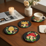 6 PCS Small Diamond Art Coasters Kits, Diamond Painting, Fall Diamond Art Kits for Adults Beginners, Arts and Crafts Item Sets with Holder for Drinks Mushroom - Image 5