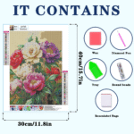 Flower Diamond Painting Kits for Adults Full Round Drill for Adults Beginner DIY Craft Gifts Home Wall Decoration 11.8x15.7 Inches - Image 3