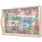 Diamond Art Kits for Adults Wooden Serving Trays with Handles, 5D Diamond Painting Big Gem Arts and Craft Gifts Trays Decor Gift Home Decor 9.8x13.8 Inches Camping Scenery