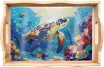 Diamond Art Kits for Adults Wooden Serving Trays with Handles, 5D Diamond Painting Big Gem Arts and Craft Gifts Trays Decor Gift Home Decor 7.8x11.8 Inches Turtle A