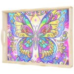 Diamond Art Kits for Adults Wooden Serving Trays with Handles, 5D Diamond Painting Big Gem Arts and Craft Gifts Trays Decor Gift Home Decor 12.2x16.1 Inches Butterfly B