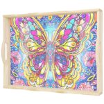 Diamond Art Kits for Adults Wooden Serving Trays with Handles, 5D Diamond Painting Big Gem Arts and Craft Gifts Trays Decor Gift Home Decor 12.2x16.1 Inches Butterfly A