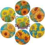 6 PCS Diamond Painting Coaster Set - Small Diamond Painting Coasters Kit for Beginners and Adults - Art Craft Supplies Item Sunflower