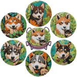 6 PCS Diamond Painting Art Coasters Set with Holder - Small Diamond Painting Coasters Kit for Beginners and Adults Dog