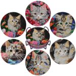 6 PCS Cat Diamond Painting Art Coasters Set with Holder - Small Diamond Painting Coasters Kit for Beginners and Adults