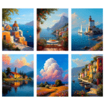 Landscape 6PCS Diamond Painting Kits for Adults Full Round Drill for Adults Beginner DIY Craft Gifts Home Wall Decoration 11.8x15.7 Inches