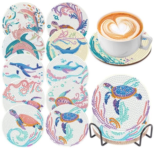 Mandala diamond painting coaster set with holder
