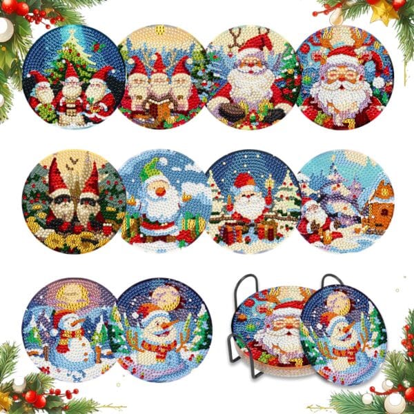 Christmas-themed diamond painting coasters