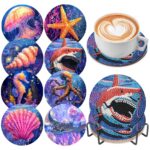8 PCS Diamond Art Coasters Kit, 5D Diamond Painting Coasters with Holder, Fall Small Diamond Art Kits for Adults Beginners, Diamond Dots Arts and Crafts Supplies Ocean