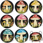 8 PCS 5D Diamond Painting Coasters Kits with Holder, Small Diamond Art Kits for Adults Beginners Diamond Dots Arts and Crafts Gems Supplies Item Mushroom Shaped