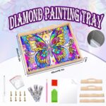 Diamond Art Kits for Adults Wooden Serving Trays with Handles, 5D Diamond Painting Big Gem Arts and Craft Gifts Trays Decor Gift Home Decor 12.2x16.1 Inches Butterfly B - Image 2