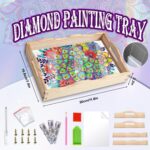 Diamond Art Kits for Adults Wooden Serving Trays with Handles, 5D Diamond Painting Big Gem Arts and Craft Gifts Trays Decor Gift Home Decor 7.8x11.8 Inches Succulence A - Gambar 2