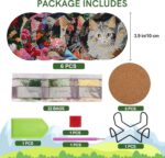 6 PCS Cat Diamond Painting Art Coasters Set with Holder - Small Diamond Painting Coasters Kit for Beginners and Adults - Image 2