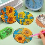 6 PCS Diamond Painting Coaster Set - Small Diamond Painting Coasters Kit for Beginners and Adults - Art Craft Supplies Item Sunflower - obrazek 4