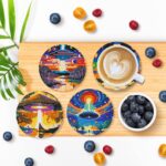 6 PCS Small Diamond Art Coasters Kits, Diamond Painting Coasters, Fall Diamond Art Kits for Adults Beginners, Arts and Crafts Item Sets with Holder for Drinks. Round Style - Imagen 4