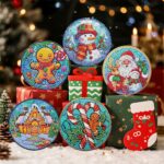 6 PCS 5D Diamond Painting Coasters Kits with Holder, Small Diamond Art Kits for Adults Beginners Diamond Dots Arts and Crafts Gems Supplies Item Christmas Style - Image 4