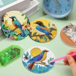 6 PCS Small Diamond Art Coasters Kits, Diamond Painting Coasters, Fall Diamond Art Kits for Adults Beginners, Arts and Crafts Item Sets with Holder for Drinks. Bird — изображение 6