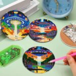 6 PCS Small Diamond Art Coasters Kits, Diamond Painting Coasters, Fall Diamond Art Kits for Adults Beginners, Arts and Crafts Item Sets with Holder for Drinks. Round Style - Imagen 5