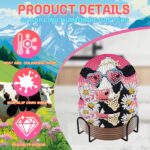 8 PCS Diamond Art Coasters Kit, 5D Diamond Painting Coasters with Holder, Fall Small Diamond Art Kits for Adults Beginners, Diamond Dots Arts and Crafts Supplies Cow - Gambar 5