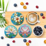 8 PCS Small Diamond Art Coasters Kits, Diamond Painting Coasters, Fall Diamond Art Kits for Adults Beginners, Arts and Crafts Item Sets with Holder for Drinks Flower Style - Gambar 6