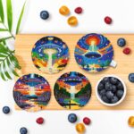 8 PCS Small Diamond Art Coasters Kits, Diamond Painting Coasters, Fall Diamond Art Kits for Adults Beginners, Arts and Crafts Item Sets with Holder for Drinks. Round Style — изображение 5