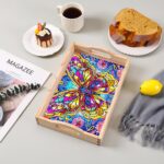 Diamond Art Kits for Adults Wooden Serving Trays with Handles, 5D Diamond Painting Big Gem Arts and Craft Gifts Trays Decor Gift Home Decor 12.2x16.1 Inches Butterfly A - obrazek 6