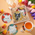 6 PCS Diamond Painting Art Coasters Set with Holder - Small Diamond Painting Coasters Kit for Beginners and Adults Cat – Image 6