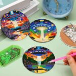 8 PCS Small Diamond Art Coasters Kits, Diamond Painting Coasters, Fall Diamond Art Kits for Adults Beginners, Arts and Crafts Item Sets with Holder for Drinks. Round Style — изображение 6