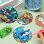 8 PCS Small Diamond Art Coasters Kits, Diamond Painting Coasters, Fall Diamond Art Kits for Adults Beginners, Arts and Crafts Item Sets with Holder for Drinks Ocean Style - Afbeelding 6