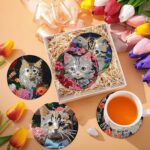 6 PCS Cat Diamond Painting Art Coasters Set with Holder - Small Diamond Painting Coasters Kit for Beginners and Adults - Image 7