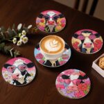 8 PCS Diamond Art Coasters Kit, 5D Diamond Painting Coasters with Holder, Fall Small Diamond Art Kits for Adults Beginners, Diamond Dots Arts and Crafts Supplies Cow - Gambar 7