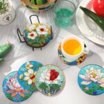 8 PCS Small Diamond Art Coasters Kits, Diamond Painting Coasters, Fall Diamond Art Kits for Adults Beginners, Arts and Crafts Item Sets with Holder for Drinks Flower Style - Gambar 4