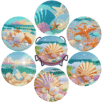 Ocean Diamond Art Coasters Set of 6, Small Diamond Painting Kits for Adults Beginners Women, Gem Art Coasters with Holder, Funny Arts Supplies for Kitchen Decor