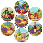 Diamond Art Coasters Set of 6, Small Diamond Painting Kits for Adults Beginners Women, Funny Arts Supplies for Kitchen Decor Grape