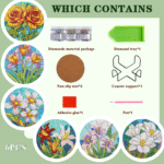 Flower Diamond Art Coasters Set of 6, Small Diamond Painting Kits for Adults Beginners Women, Gem Art Coasters with Holder, Funny Arts Supplies for Kitchen Decor - obrazek 2