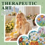 Flower Diamond Art Coasters Set of 6, Small Diamond Painting Kits for Adults Beginners Women, Gem Art Coasters with Holder, Funny Arts Supplies for Kitchen Decor - obrazek 7