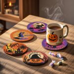 6 PCS 5D Diamond Painting Coasters Kits with Holder, Small Diamond Art Kits for Adults Beginners Diamond Dots Arts and Crafts Gems Supplies Item Halloween Decorations - Image 5