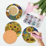 Sunflower Diamond Art Coasters Set of 6, Small Diamond Painting Kits for Adults Beginners, Cork Coaster for Drinks Gem Art Coasters with Holder Home Decor – Bild 7