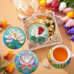6 PCS Small Diamond Art Coasters Kits, Diamond Painting Coasters, Fall Diamond Art Kits for Adults Beginners, Arts and Crafts Item Sets with Holder for Drinks. Flowers – Image 7
