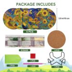 Sunflower Diamond Art Coasters Set of 6, Small Diamond Painting Kits for Adults Beginners, Cork Coaster for Drinks Gem Art Coasters with Holder Home Decor – Bild 2