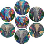 6PCS Elephant Diamond Art Coasters, Small Diamond Painting Kits for Adults Beginners Women, Gem Art Coasters with Holder, Funny Arts Supplies for Home Decor