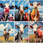 Highland Cow Style 6PCS Diamond Painting Kits for Adults Full Round Drill for Adults Beginner DIY Craft Gifts Home Wall Decoration 11.8x15.7 Inches