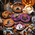 6 PCS 5D Diamond Painting Coasters Kits with Holder, Small Diamond Art Kits for Adults Beginners Diamond Dots Arts and Crafts Gems Supplies Item Halloween Decorations - Image 4