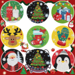 8PCS Christmas Diamond Art Coasters Kits Small Diamond Painting Kits for Adults Beginners Women Gem Art Coasters with Holder Funny Arts Supplies for Decor