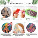 Diamond Art Coasters Set of 6, Small Diamond Painting Kits for Adults Beginners, Cork Coaster for Drinks Gem Art Coasters with Holder Home Decor for Octopus - Afbeelding 3
