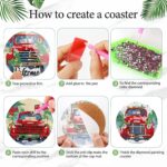 Diamond Art Coasters Set of 6, Small Diamond Painting Kits for Adults Beginners Women, Gem Art Coasters with Holder, Funny Arts Supplies for Kitchen Decor Christmas Truck - Gambar 3