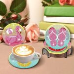 8PCS Beach Diamond Art Coasters Small Diamond Painting Kits for Adults Diamond Dots Round Full Drill Diamond Coasters with Holder Easy Art Crafts for Beginners Women - Gambar 4